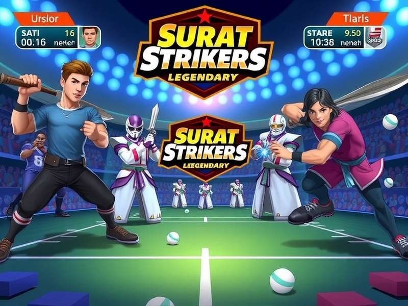 Surat Strikers Legendary Duel Gameplay showing a 1v1 duel in Surat's iconic diamond market lane with Gujarati street food stalls in background